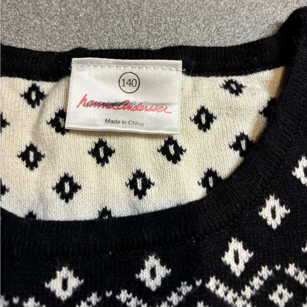 Hanna Andersson‎ Black White Sweater Dress Fair Isle, Sz 140. Winter Holiday